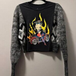 Betty Boop bike flame up cycle tee and sweater raw hem